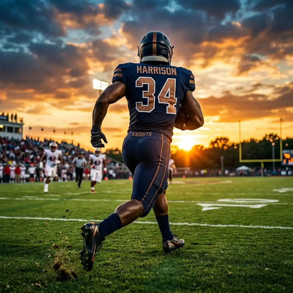 Professional football player sprinting